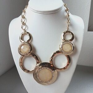 Bella Jack Statement Necklace‎ Bold Circles Cream and Shiny Gold MCM Capsule NEW